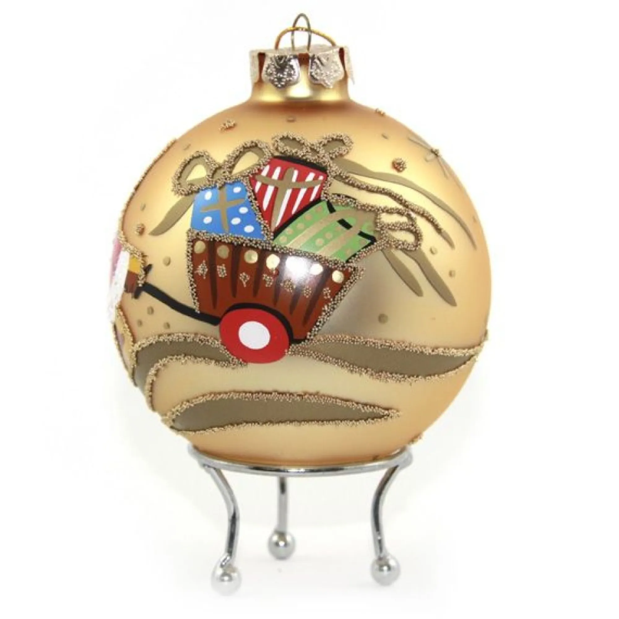 Gold Christmas Bear with Cart Bauble Cheap