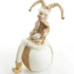 Gold Elf on Bauble Christmas Ornament New