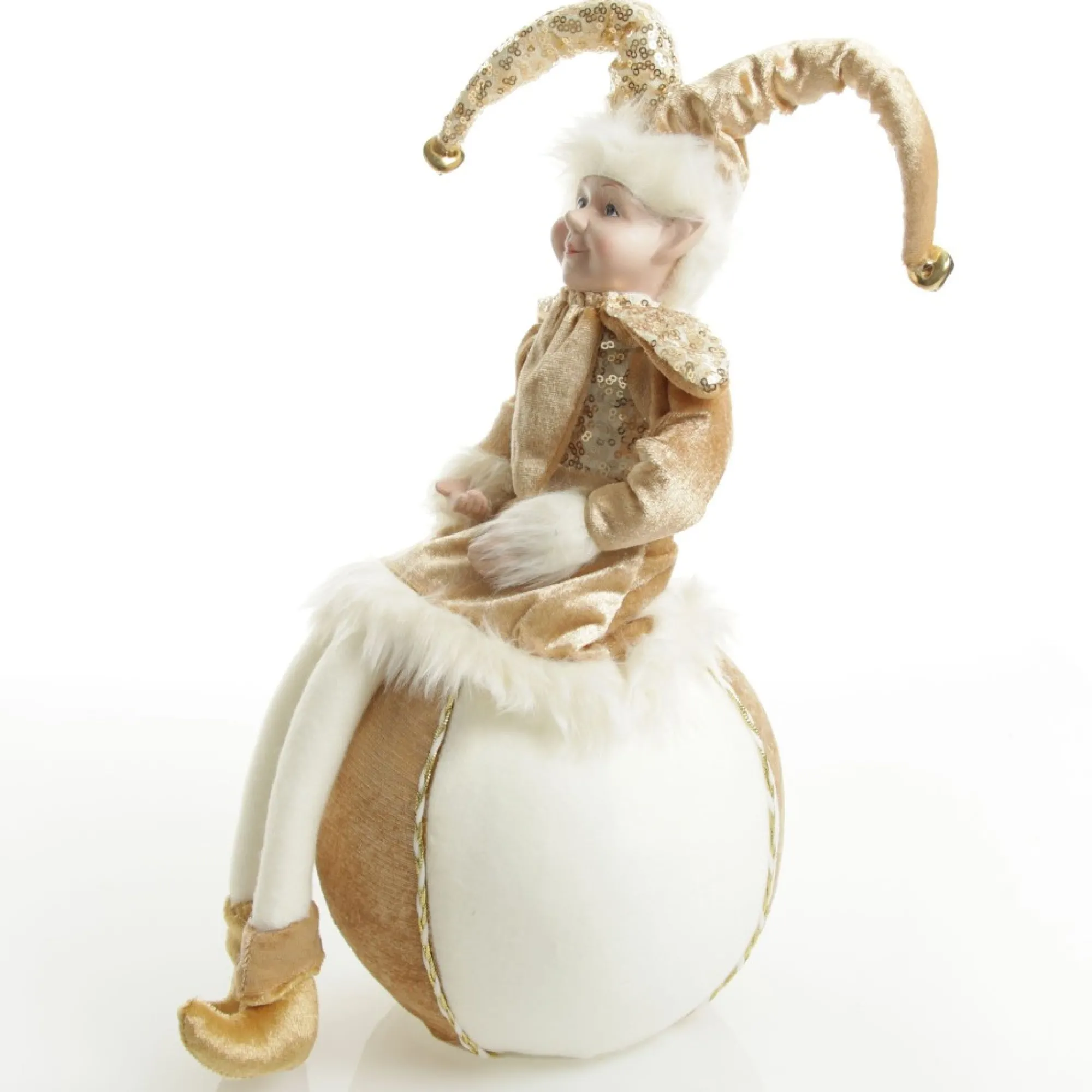 Gold Elf on Bauble Christmas Ornament New