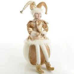 Gold Elf on Bauble Christmas Ornament New