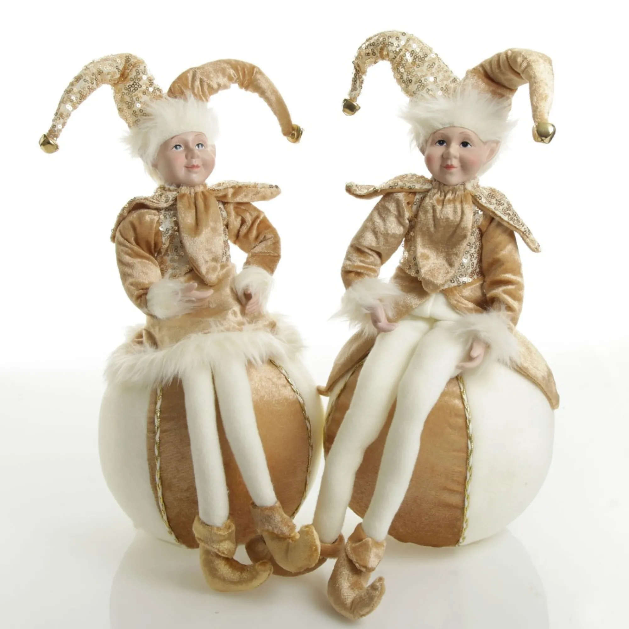 Gold Elf on Bauble Christmas Ornament New