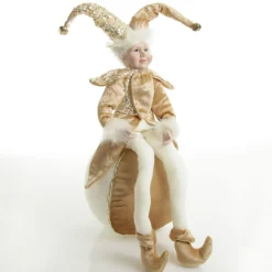 Gold Elf on Bauble Christmas Ornament New