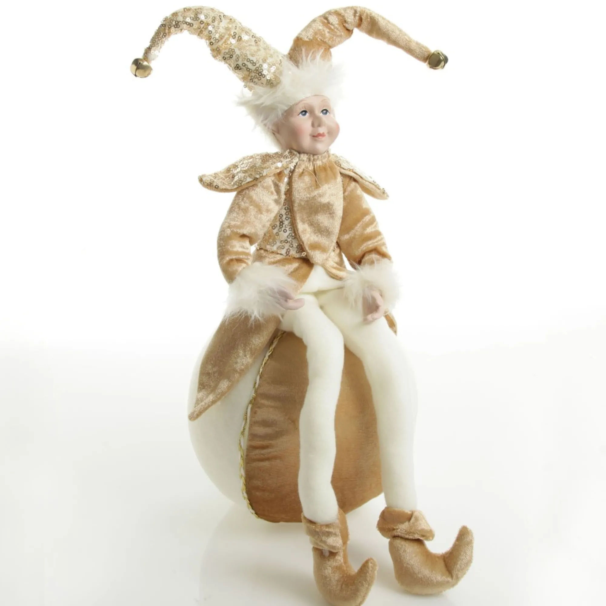 Gold Elf on Bauble Christmas Ornament New