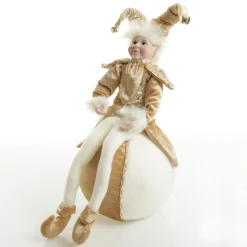 Gold Elf on Bauble Christmas Ornament New