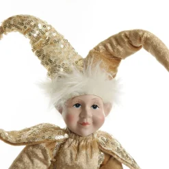 Gold Elf on Bauble Christmas Ornament New