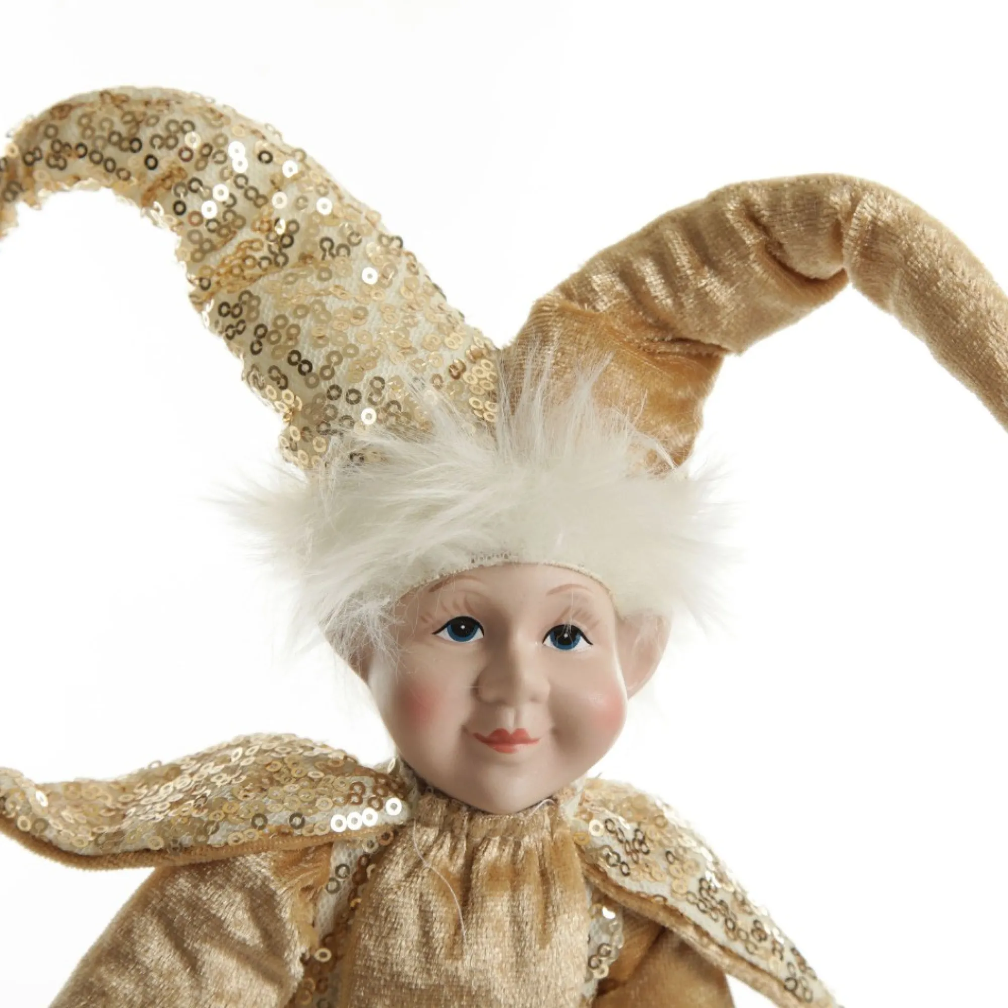 Gold Elf on Bauble Christmas Ornament New