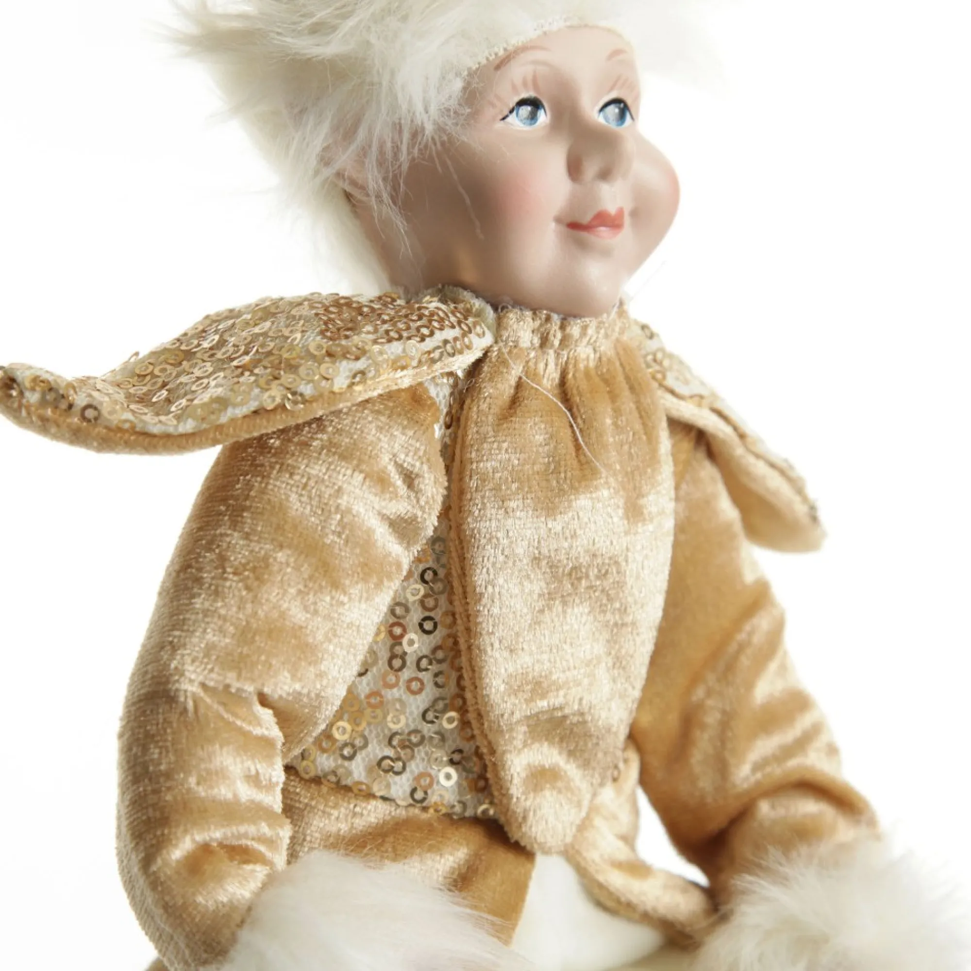 Gold Elf on Bauble Christmas Ornament New