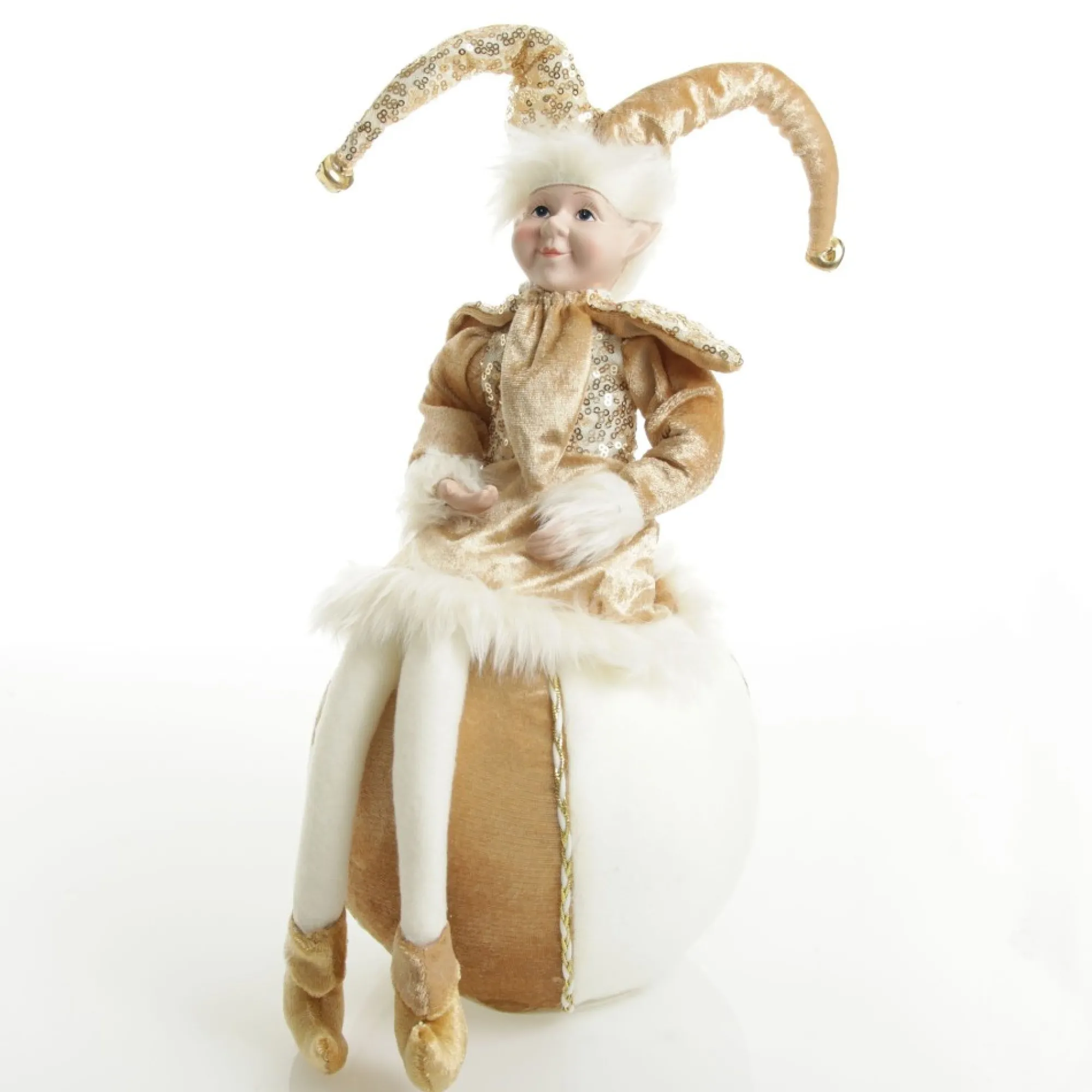 Gold Elf on Bauble Christmas Ornament New