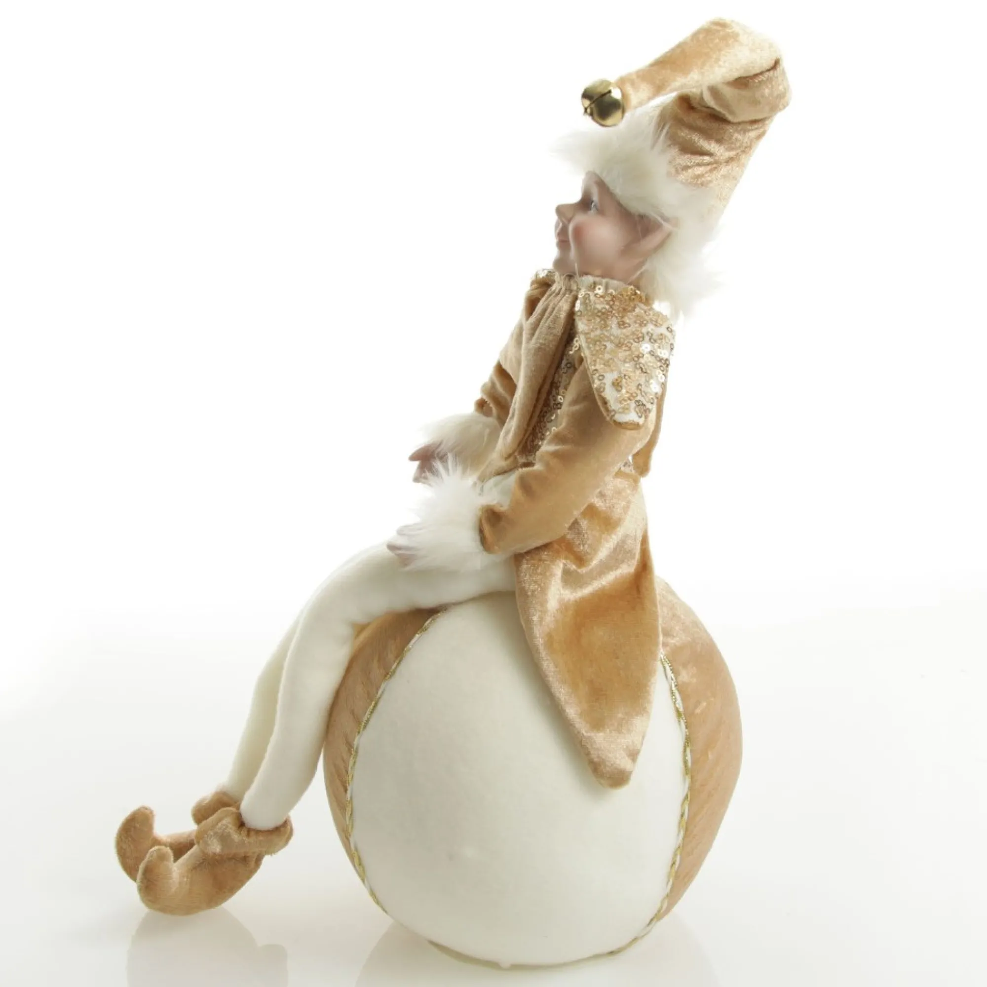 Gold Elf on Bauble Christmas Ornament New