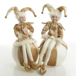 Gold Elf on Bauble Christmas Ornament New