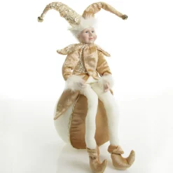 Gold Elf on Bauble Christmas Ornament New