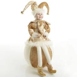 Gold Elf on Bauble Christmas Ornament New