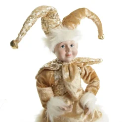 Gold Elf on Bauble Christmas Ornament New