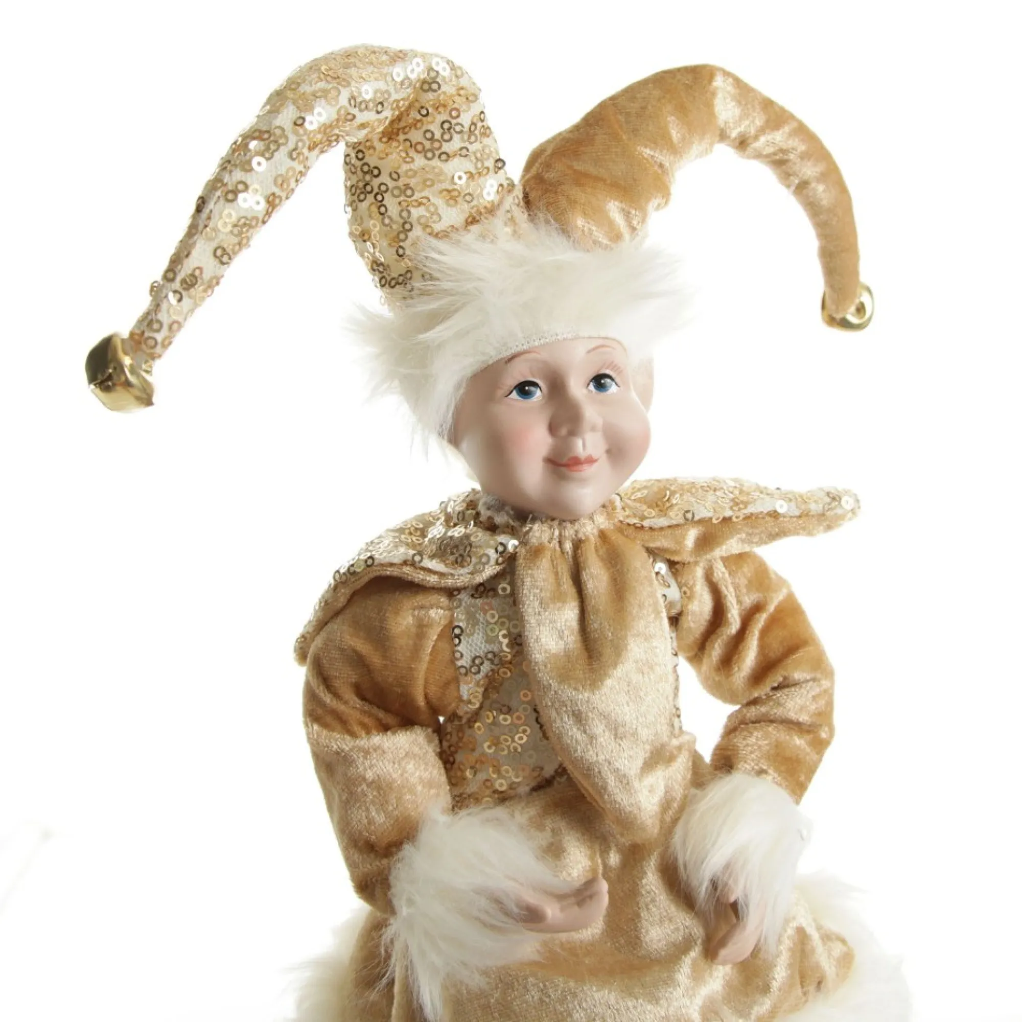 Gold Elf on Bauble Christmas Ornament New