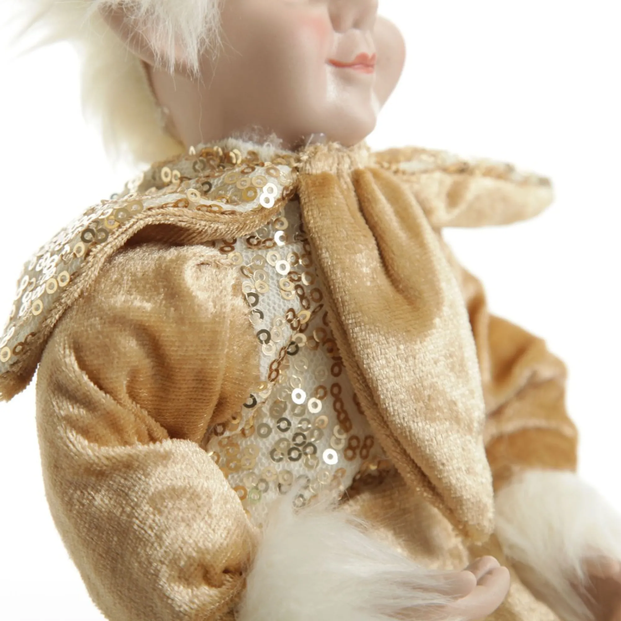 Gold Elf on Bauble Christmas Ornament New