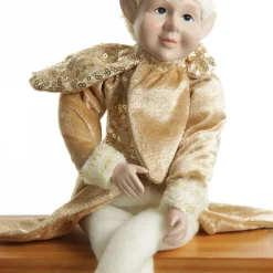 Gold Elf Sitting Christmas Ornament Shop
