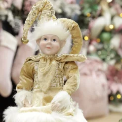 Gold Elf Sitting Christmas Ornament Shop