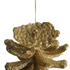 Gold Glitter Faux Hanging Pinecone New