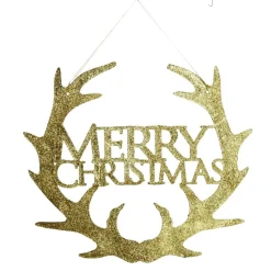 Gold Hanging Merry Christmas Sign with Antlers Cheap