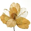 Gold Satin Magnolia Flower Stem with Glitter Trim Store