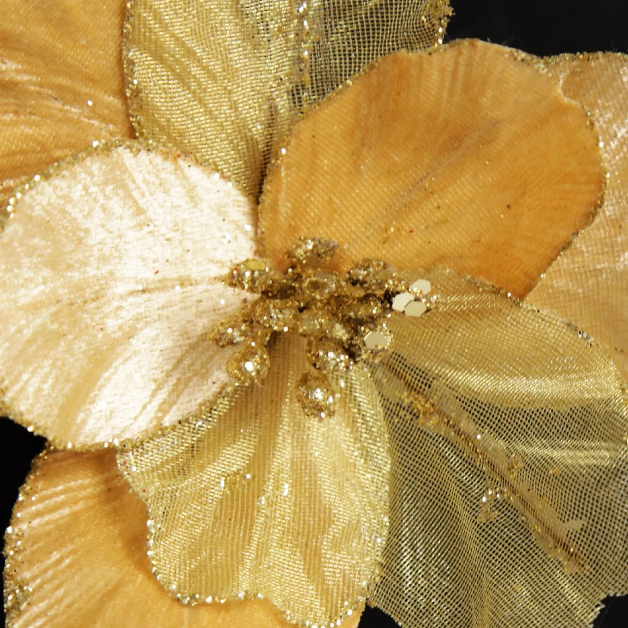 Gold Satin Magnolia Flower Stem with Glitter Trim Store