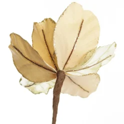 Gold Satin Magnolia Flower Stem with Glitter Trim Store