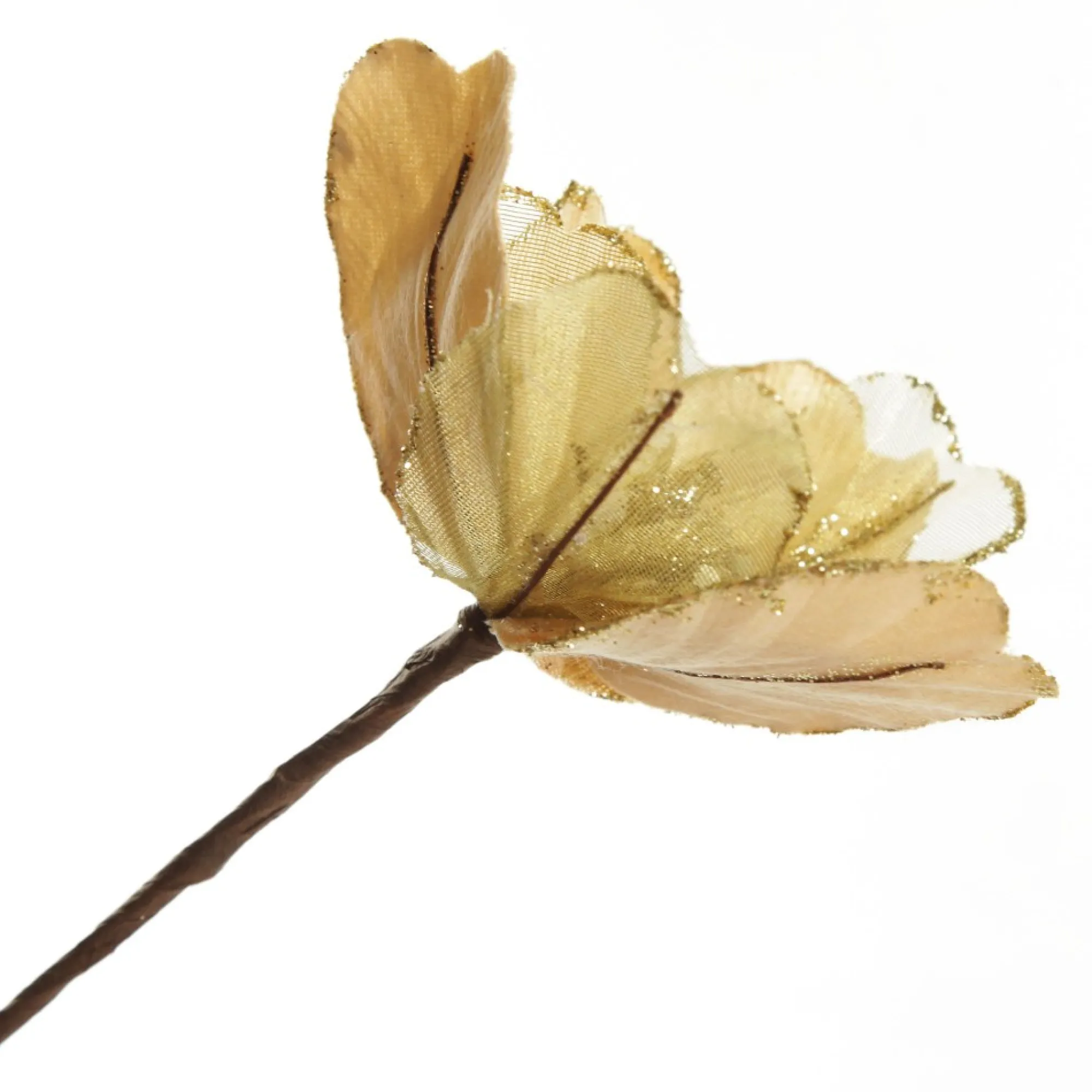 Gold Satin Magnolia Flower Stem with Glitter Trim Store