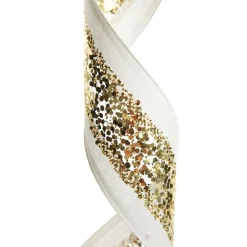 Gold Sequin Wired Christmas Ribbon Flash Sale