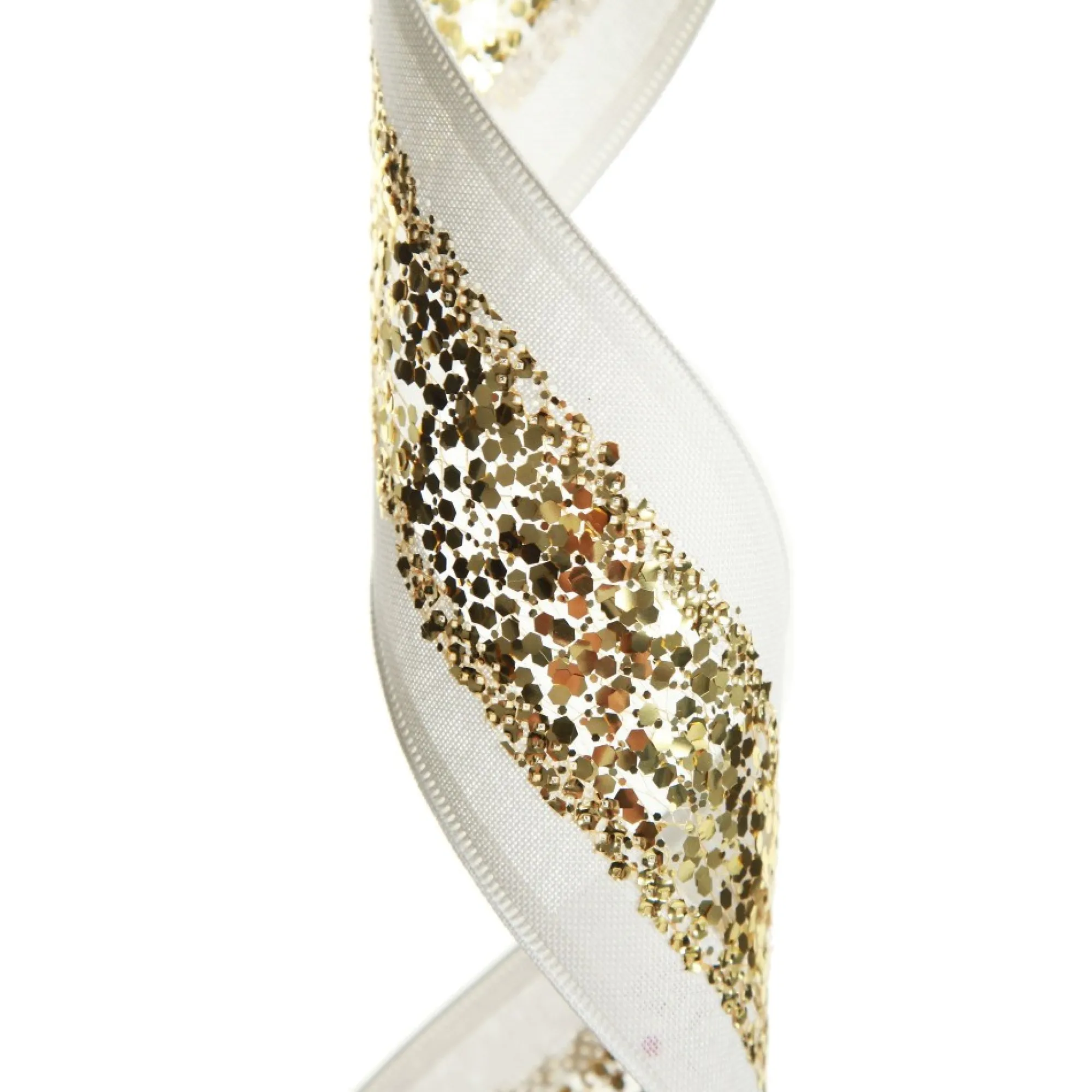 Gold Sequin Wired Christmas Ribbon Flash Sale