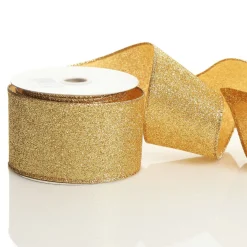 Gold Sparkle Glitter Ribbon Wired Edge - 6.3cm Best