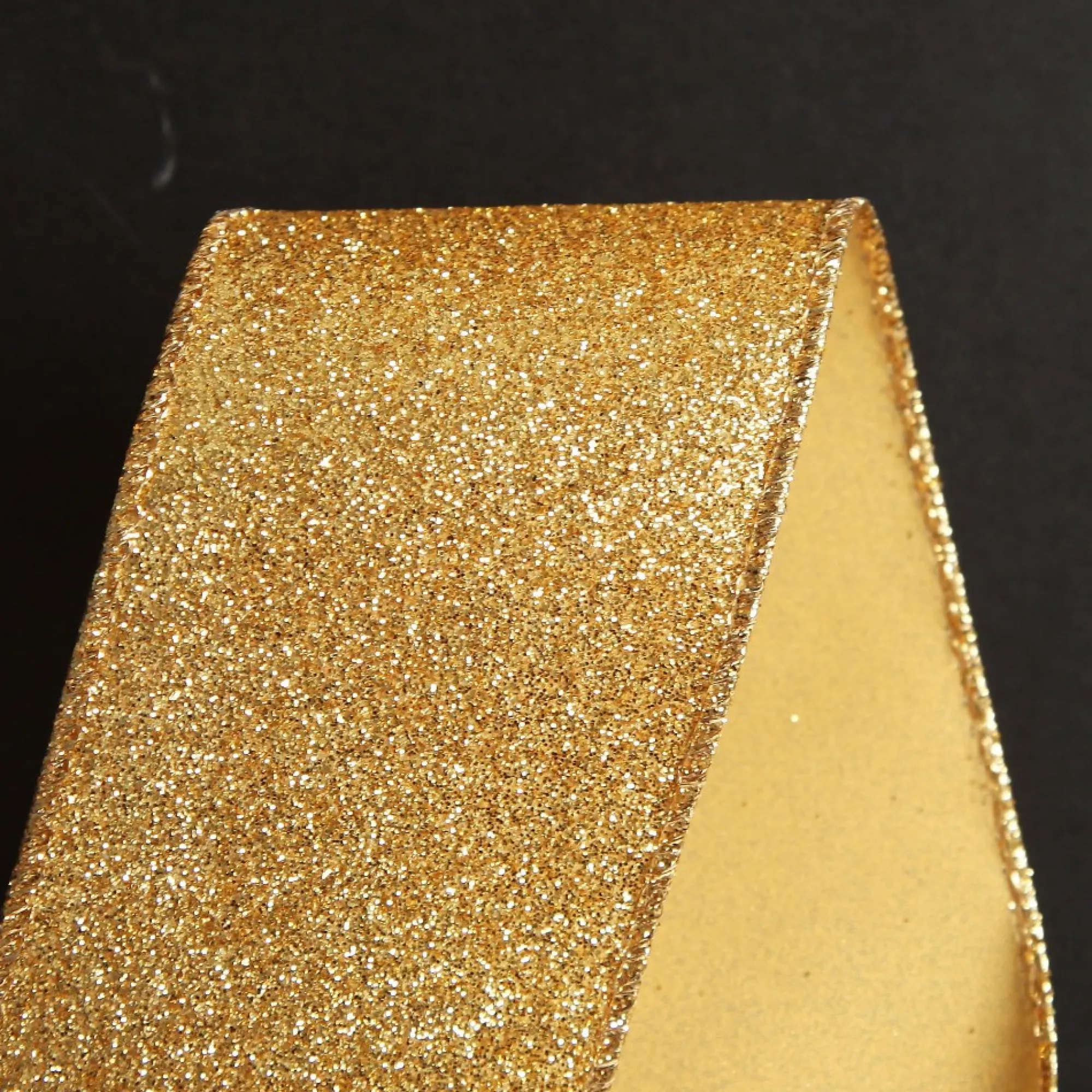 Gold Sparkle Glitter Ribbon Wired Edge - 6.3cm Best