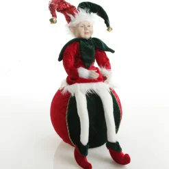 Green and Red Elf on Bauble Christmas Ornament New