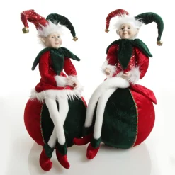 Green and Red Elf on Bauble Christmas Ornament New