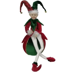 Green and Red Elf on Bauble Christmas Ornament New
