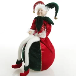 Green and Red Elf on Bauble Christmas Ornament New