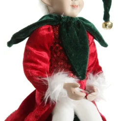 Green and Red Elf on Bauble Christmas Ornament New