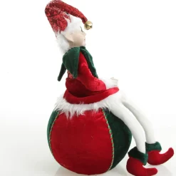 Green and Red Elf on Bauble Christmas Ornament New