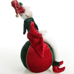 Green and Red Elf on Bauble Christmas Ornament New