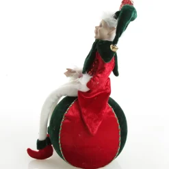 Green and Red Elf on Bauble Christmas Ornament New