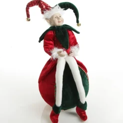 Green and Red Elf on Bauble Christmas Ornament New