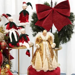 Green and Red Elf on Bauble Christmas Ornament New