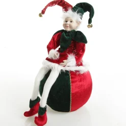 Green and Red Elf on Bauble Christmas Ornament New