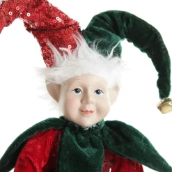Green and Red Elf on Bauble Christmas Ornament New