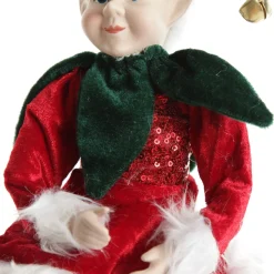 Green and Red Elf on Bauble Christmas Ornament New