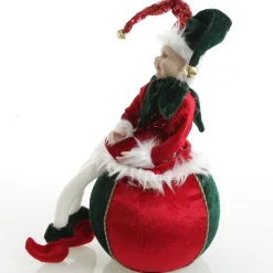 Green and Red Elf on Bauble Christmas Ornament New