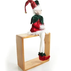 Green and Red Elf Sitting Christmas Ornament Discount