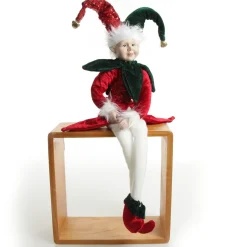 Green and Red Elf Sitting Christmas Ornament Discount