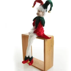 Green and Red Elf Sitting Christmas Ornament Discount