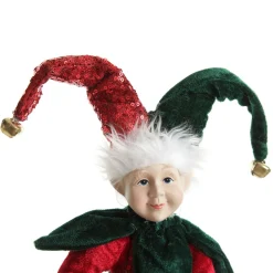 Green and Red Elf Sitting Christmas Ornament Discount