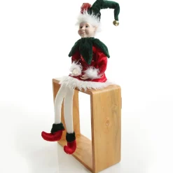 Green and Red Elf Sitting Christmas Ornament Discount